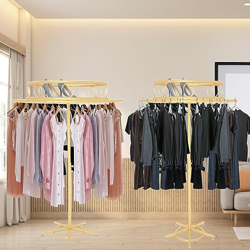 Perchero de metal redondo giratorio ajustable en altura Perchero multifuncional de exhibición de ropa Percha independiente para boutiques minoristas Dormitorio Tienda de ropa
