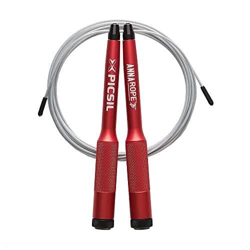 PICSIL Anna Comba Lastrada Profesional de Aluminio, Permite Añadir Pesos, Ideal para MMA, Boxeo, Fitness, Cuerda de Alta Velocidad Ajustable con Doble Rodamiento, Mango Antideslizanten Rojo