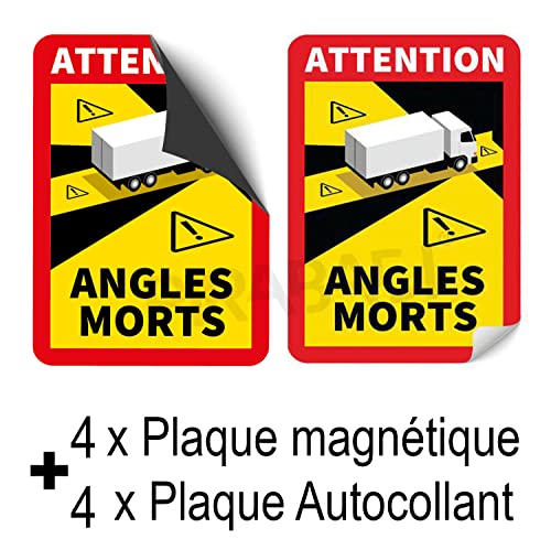 PIRABADI Lote de 10 placas adhesivas y magnéticas, ángulo muerto, peso pesado, 5 pegatinas + 5 magnéticas, OBLIGATORIA en Francia, anti UV y resistente al agua. Marca 100% francesa