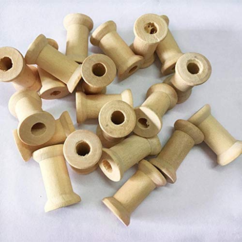POFET 20 bobinas de hilo de madera vacías de 16 mm x 27 mm, para hilo de bordar, cinta de costura, organización de hilo de pesca, color de madera natural