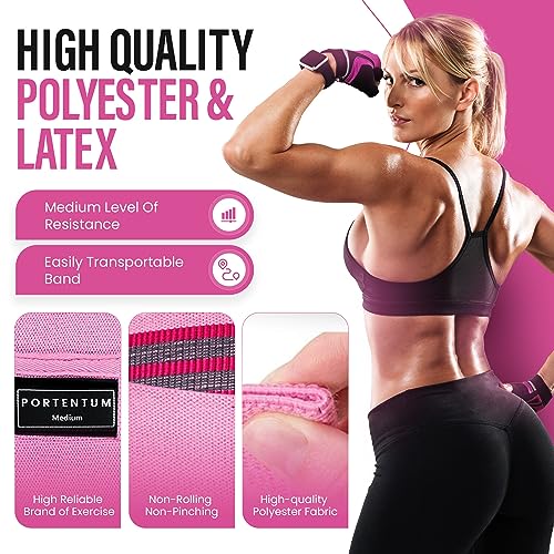 PORTENTUM 1 Unidad Media de Gomas Elastica musculacion, Bandas elasticas Fitness Antideslizantes de Tela para Crossfit, Yoga, Glúteos y Otros Deportes. Incluye Video