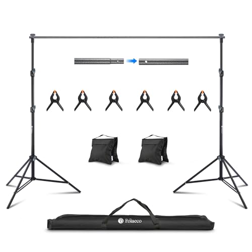 Potaeco Soporte de Fondo 2,8x3M Kit de Soporte Ajustable con 6 Pinzas de Resorte y 2 Bolsas de Arena para Estudios de Fotografía Fiesta y Boda