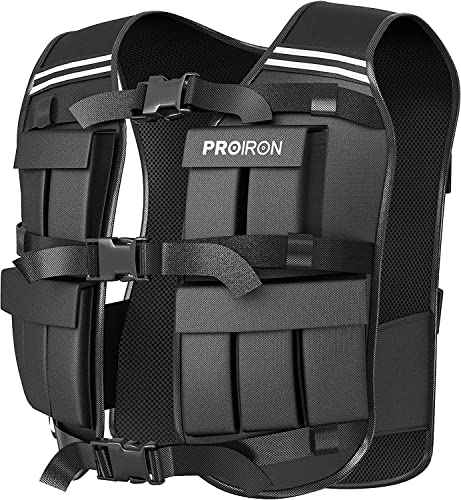 PROIRON Chaleco Lastrado 20 kg, Incluido 20 Paquetes de Peso, Lastre Ajustable, Chaleco con Peso con Banda Reflectante para Entrenamiento de Fuerza, Jogging, casa, Gimnasio, Cardio, Crossfit