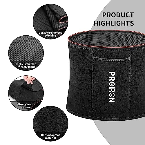 PROIRON Faja Reductora Abdomen Mujer y Hombre, Fajas Adelgazante de Neopreno para Gimnasio, Cinturón Lumbar Abdominal para ​Fitness y Deporte, Faja Lumbar Abdominal con Efecto Sauna