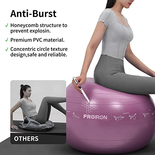 PROIRON Pelota de Pilates 75cm- Fitball Anti-Burst con Patrón de Pose Grueso Pelota de Ejercicio,Yoga, Fitness, incluidos Bomba (Rosa)