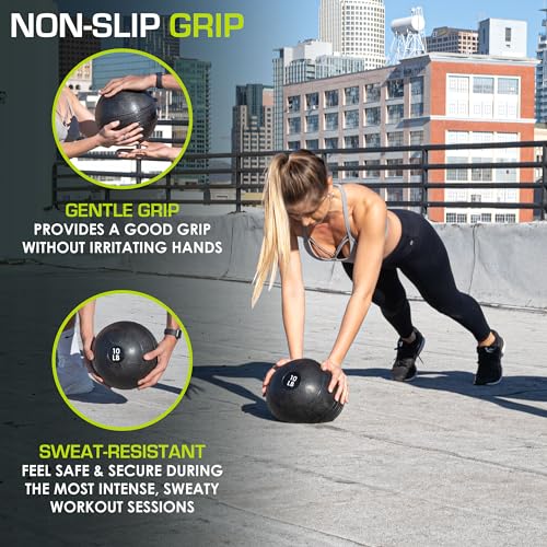 ProsourceFit Slam Medicine 10 LB Weight Balls with Smooth Textured Grip, Black