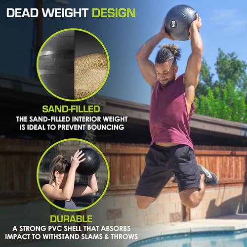 ProsourceFit Slam Medicine 10 LB Weight Balls with Smooth Textured Grip, Black
