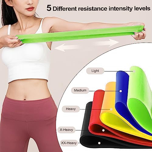 Quelcc Gomas Elasticas Musculacion, Set de 5 Bandas para Fitness, 5 Niveles de Resistencia, Cintas para Piernas, Glúteos, Brazos, Yoga