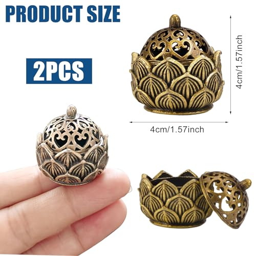 Quemadores de Incienso, 2 Piezas Bronce Soporte Incienso Loto Quemador de Incienso de Loto Vintage de Metal Mini Porta Incienso Loto para Decoración Oficina, Yoga, Meditación, SPA, Aromaterapia,4cm