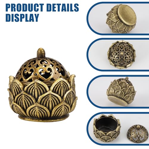 Quemadores de Incienso, 2 Piezas Bronce Soporte Incienso Loto Quemador de Incienso de Loto Vintage de Metal Mini Porta Incienso Loto para Decoración Oficina, Yoga, Meditación, SPA, Aromaterapia,4cm