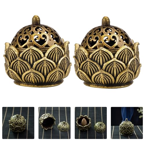 Quemadores de Incienso, 2 Piezas Bronce Soporte Incienso Loto Quemador de Incienso de Loto Vintage de Metal Mini Porta Incienso Loto para Decoración Oficina, Yoga, Meditación, SPA, Aromaterapia,4cm