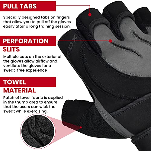 RDX Guantes Gimnasio Cuero Levantamiento de Pesas Entrenamiento, Antideslizante Palma Agarre con Muñequera Larga Fitness Gym Protección Gloves, Powerlifting Musculación Culturismo Workout Training