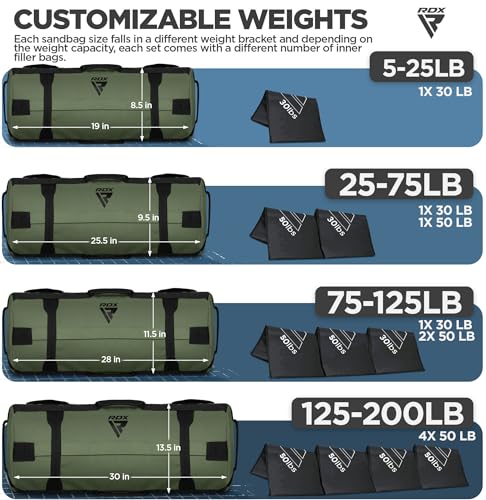 RDX Sandbag Bolsa de Arena Entrenamiento, 2kg a 90kg Bolsas Peso Fitness Levantamiento, Saco de Arena con Vacía Bolsas Ajustable para Gym Funcional y Potenciamiento Muscular - Vendido como SIN LLENAR