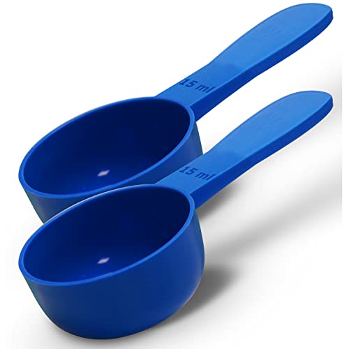 RE-GEN - Juego de 2 cucharas medidoras de plástico reutilizables de mango corto de 15 ml, ideal para líquidos, polvos, gránulos, hogar, cocina, catering, cuidado de la salud, fitness