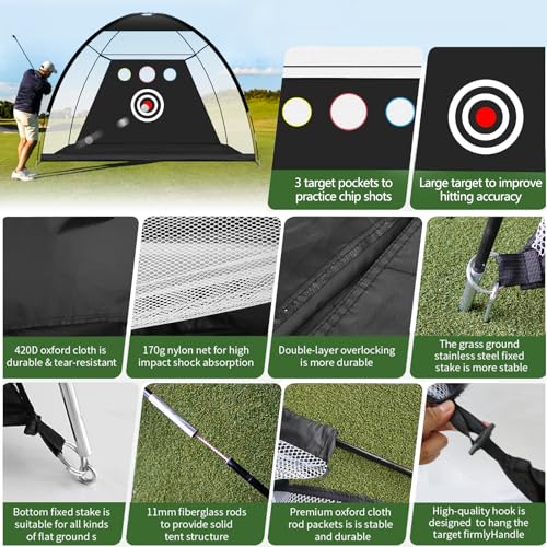 Red de golf Practice 3M Entrenador de swing Redes de entrenamiento plegable y portátil, fácil instalación jaula de golf para jardín interior exterior (negro red)