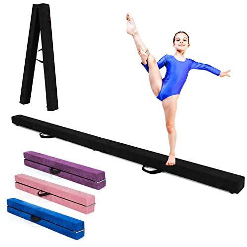 RELAX4LIFE Barra de Equilibrio Gimnasia Plegable 210 cm, Viga de Equilibrio con Patas Elevadas y Asas de Transporte, Viga de Equilibrio de EPE y Pino para Niños, 210x10x6,5cm (Negro)