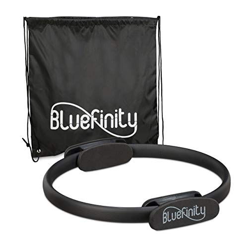 Relaxdays Bluefinity Aro Pilates con Ejercicios, Agarraderas, Acolchado, Anillo Resistencia, Yoga, Fibra de Vidrio, Ø 37cm, Negro