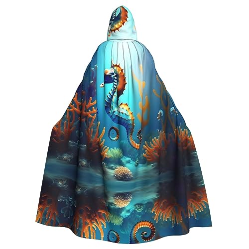 RFSHOP Capa con capucha de Halloween, cómoda y duradera, perfecta para fiestas de Halloween, unisex, fondo marino, coral, caballito de mar