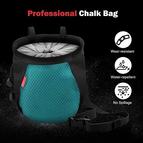 Rhino Valley Bolso de Tiza para Escalada, Bolsa de Magnesio Durable Impermeable sin Fugas con Correa de Cintura Ajustable Mosquetón Cremallera para Deporte Alpinismo Gimnasia Levantamiento de Pesa