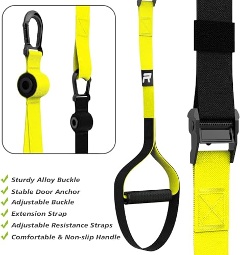 RHINOSPORT Juego de Entrenamiento de suspensión con Anclaje para Puerta Ajustable para Gimnasia en casa Adecuado Amarillo