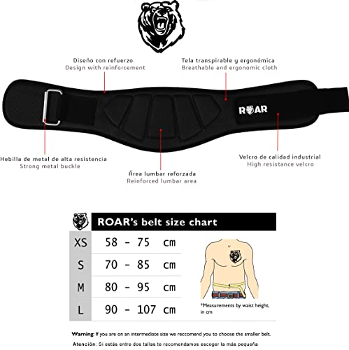 Roar® Cinturón musculación para Entrenamiento de Levantamiento de Peso Crossfit Powerlifting Halterofilia Pesas Gimnasio (Negro, S)