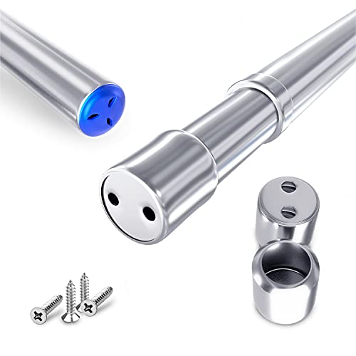 Rocoel Riel de armario y accesorios de 80 – 150 cm – Barra extensible de acero inoxidable con enchufes y tornillos – Resistente y resistente a la corrosión para armario, ducha, balcón y ventanas