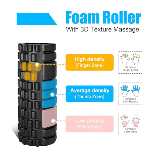 Rodillo Masaje Muscular, Vylaier Foam Roller para Piernas, Espalda y Brazos, Rulo Masaje Muscular Ligero para Fisio, Fitness, Pilates, Yoga - Esencial para Liberar Tensiones Musculares 33x14cm (Negro)