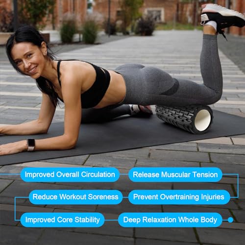 Rodillo Masaje Muscular, Vylaier Foam Roller para Piernas, Espalda y Brazos, Rulo Masaje Muscular Ligero para Fisio, Fitness, Pilates, Yoga - Esencial para Liberar Tensiones Musculares 33x14cm (Negro)