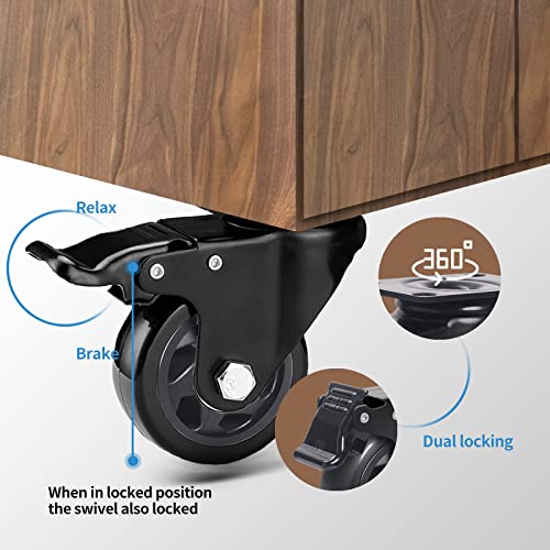 RRIUTO Ruedas Giratorias con Freno, Ruedas para Muebles de 75mm, Ruedas de Transporte para Muebles de 500 kg, Ruedas de Placa Industriales con Tornillos
