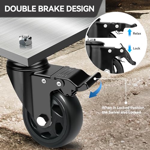 RRIUTO Ruedas para Muebles 100MM con Freno, Ruedas Giratorias con Perno M10x30, Ruedas Pivotantes 360 Grado que No Dejan Marcas, 4 Ruedas Transporte de Doble Rodamiento Capacidad 500KG