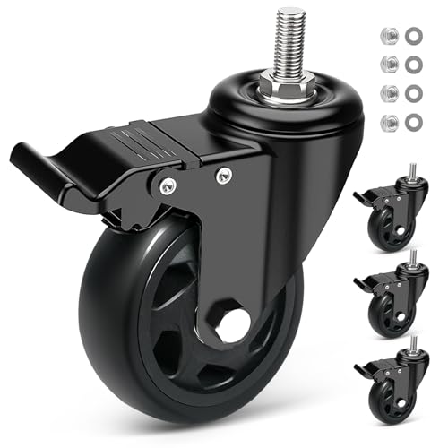 RRIUTO Ruedas para Muebles 100MM con Freno, Ruedas Giratorias con Perno M10x30, Ruedas Pivotantes 360 Grado que No Dejan Marcas, 4 Ruedas Transporte de Doble Rodamiento Capacidad 500KG