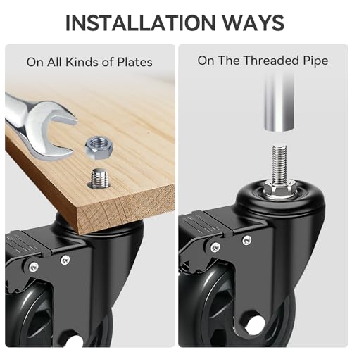 RRIUTO Ruedas para Muebles 100MM con Freno, Ruedas Giratorias con Perno M10x30, Ruedas Pivotantes 360 Grado que No Dejan Marcas, 4 Ruedas Transporte de Doble Rodamiento Capacidad 500KG