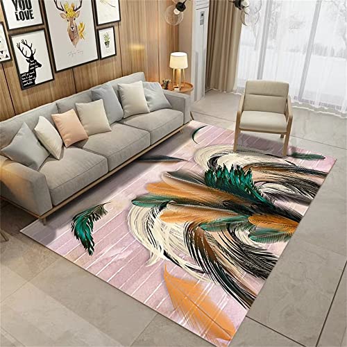 RUGMRZ Tapis Fille Tapis Sport Maison Couleur Grande Plume Impression Design canapé Tapis décontracté résistance à l'usure Tapis Terrasse Exterieur 160 x 220 cm