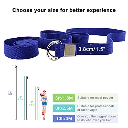 Ryaco Bandas de Yoga/Cinturón de Yoga Ajustable 1.8 M /2.5 M/3 M Correa de Estiramiento, Banda para Estiramiento para Ejercicios de Piernas, Flexibilidad, Ejercicios, Posturas, Terapia Física