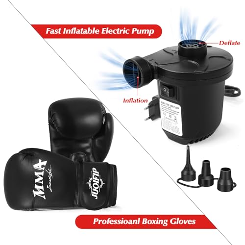Saco de Boxeo con Soporte 180cm- Saco de Boxeo Adulto con Guantes de Boxeo y Bomba de Aire eléctrica, Mujeres Hombres Stand Kickboxing Bolsas para Entrenamiento MMA Muay Thai Fitness Principiantes