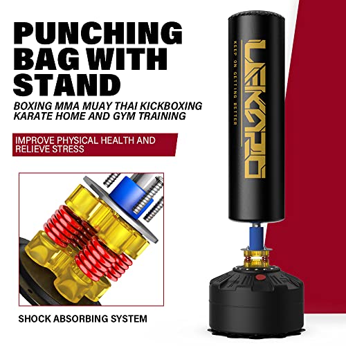 Saco de Boxeo de Pie para Adultos, Fitness Boxeo Saco de Arena, Compañero de Boxeo de MMA, Entrenador de Boxeo, con Base de Succión (Oro Negro)