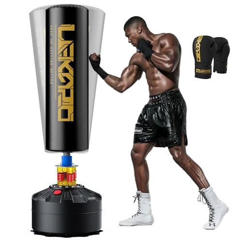 Saco de Boxeo de Pie para Adultos, Fitness Boxeo Saco de Arena, Compañero de Boxeo de MMA, Entrenador de Boxeo, con Base de Succión (Oro Negro)