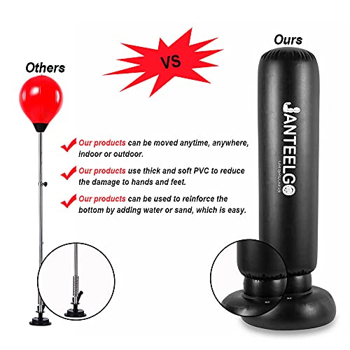 Saco de Boxeo Inflable Niños - JanTeelGO Punching Ball 150cm Saco de Boxeo de pie para Niños para Practicar Karate MMA Bolsa de Boxeo Fitness