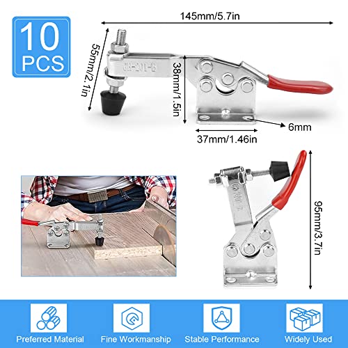 SCHYIDA 10 Piezas Abrazaderas de Palanca para Carpintería Abrazadera de Sujeción Rápida Horizontal o Vertical con Alta Fuerza de Agarre de 90 kgs Abrazadera de Palanca de Mano para Trabajos de Madera
