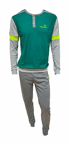 Sergio Tacchini Pijama Hombre Invierno Pijama Hombre Cálido Algodón Mono Hombre Casa, 37592-verde, L