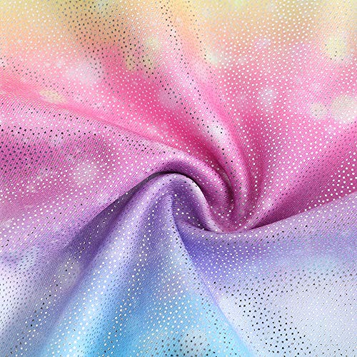 Sinoeem Leotardos de Gimnasia Rítmica para Niños Maillot de Ballet con Gradiente Flash Cuello Redondo Manga Larga/Manga Corta para Niñas de 3-12 Años (Arcoiris - Manga Corta, Tag 6A(5-6 Years))