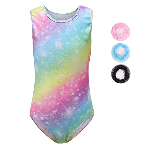 Sinoeem Leotardos de Gimnasia Rítmica para Niños Maillot de Ballet con Gradiente Flash Cuello Redondo Manga Larga/Manga Corta para Niñas de 3-12 Años (Arcoiris - Manga Corta, Tag 6A(5-6 Years))