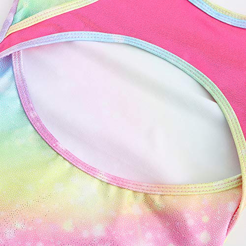 Sinoeem Leotardos de Gimnasia Rítmica para Niños Maillot de Ballet con Gradiente Flash Cuello Redondo Manga Larga/Manga Corta para Niñas de 3-12 Años (Arcoiris - Manga Corta, Tag 6A(5-6 Years))