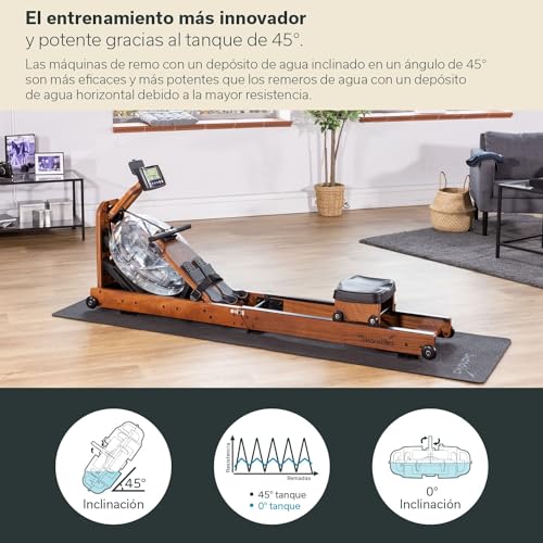 Skandika Nytta | Máquina de Remo de Madera de Caoba con Resistencia al Agua para casa, Tanque 45°, Plegable, Compatible con Kinomap App (Caoba)