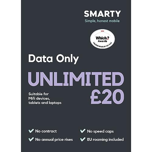 SMARTY SIM de Datos ilimitados. Plan de 1 Mes, Sin Contrato, Roaming de la UE