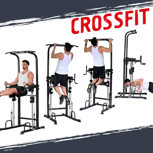 soges Torre Entrenamiento Power Tower Pull up Barra de Tracción con Respaldo para Equipo de Entrenamiento de Fuerza de Gimnasio en Casa Dip Dominadas Color Negro Capacidad de Peso de 150kg Negro
