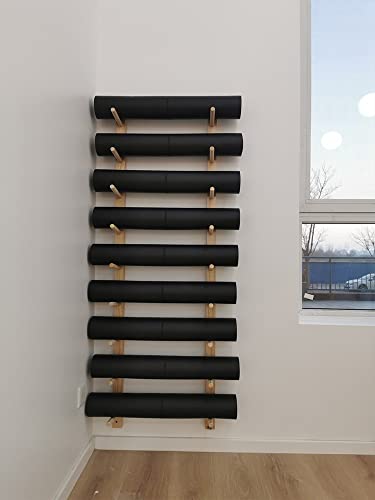 Soporte para Esterilla de Yoga 156cm De Alto Estante De Almacenamiento De Colchonetas De Yoga Montaje En Pared Madera 9 Niveles, Organizador De Colchonetas De Entrenamiento Soporte De Rodillos De Espu