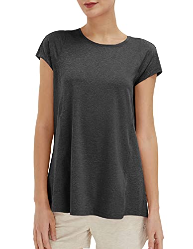 SPECIALMAGIC Camiseta Deportivo Mujer Camiseta de Manga Corta, Camiseta Holgada de Secado Rápido Camisetas de Yoga Correr Pilates Fitness, Top Ropa Deportiva (Gris Carbón, XXL)
