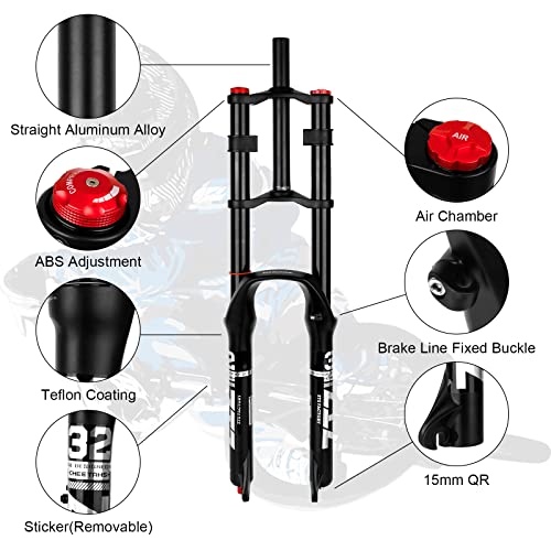 splumzer [EU Stock Horquilla de Suspensión de Bicicleta 26/27.5/29"para Bicicleta de Montaña DH Air Doble Hombro Downhill Rappel Amortiguador Tubo Recto Ultraligero (Negro, 29 Pulgadas)