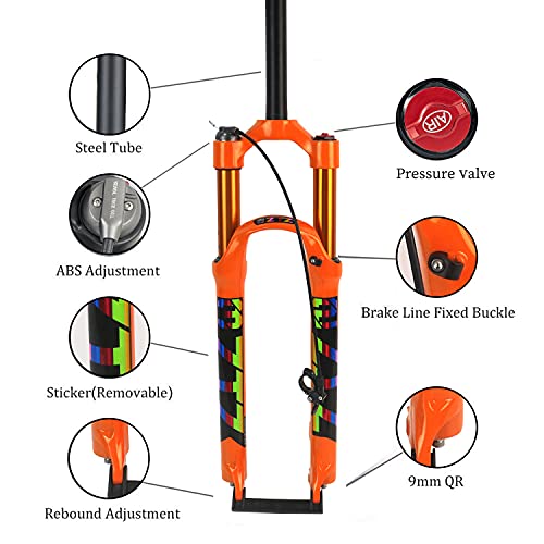 splumzer [EU Stock Horquilla Delantera de Montaña, Amortiguador de Presión de Aire, Horquilla, Accesorios para Bicicleta, Aleación de Magnesio 26/27,5/29 (Remote Lockout, 26 Pulgadas)